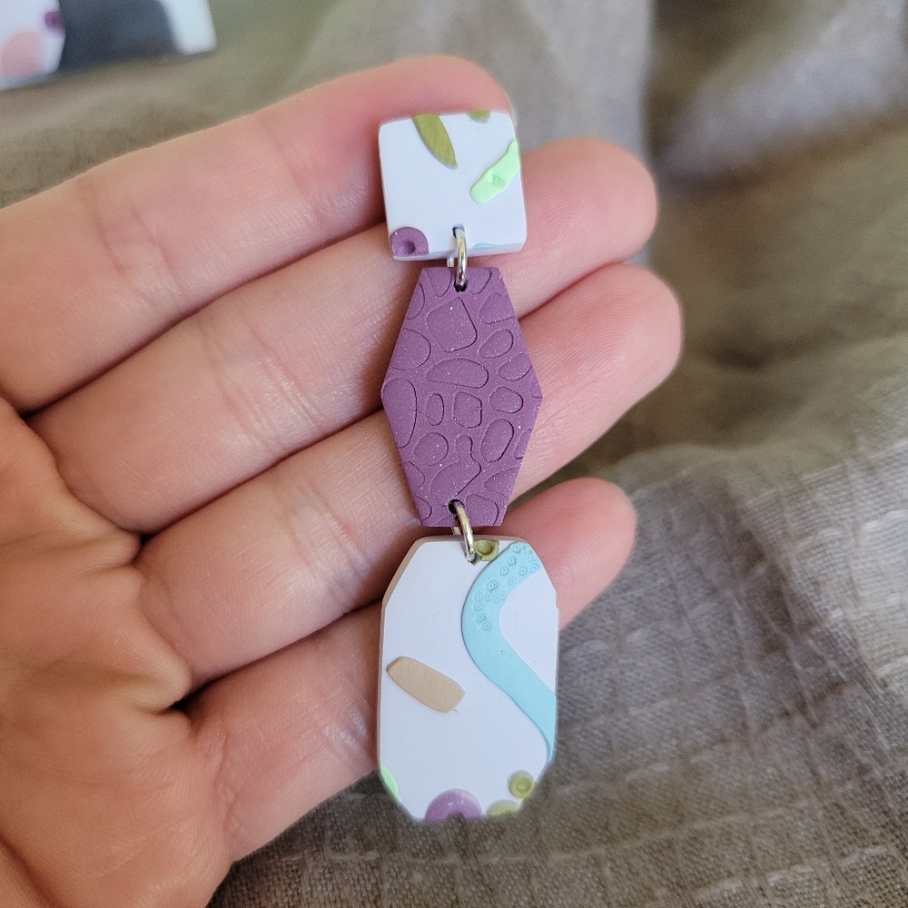 Handmade Polymer Earrings Pastel Retro Statement - Picture 4 of 6